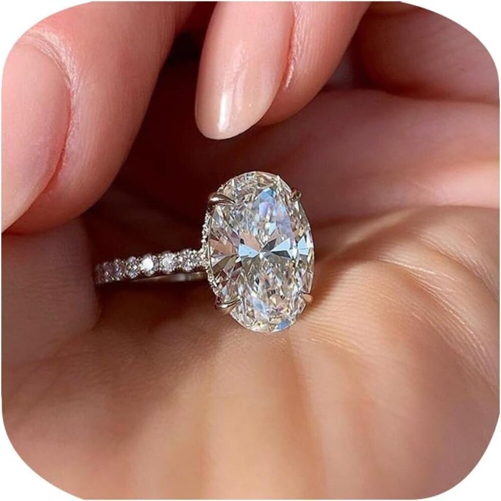 Sterling Silver Engagement Ring Oval Cut CZ Wedding Promise Jewelry for Her